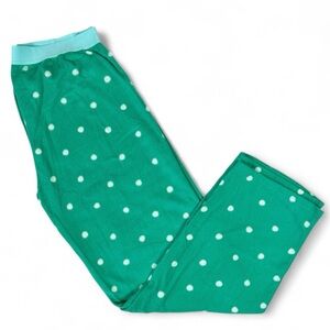 June & Daisy Fleece Pajama Pants‎ Mint Green Polka Dot Womens Size L NWOT